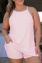 Pink Plus Size Build-in Shorts Sleeveless Dress With Short Two Piece Set