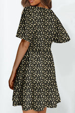 Green Floral Print Wrap V Neck Short Sleeve High Waistband Mini Dress