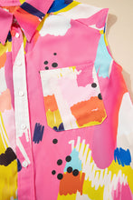 Multicolour Abstract Print Collared Cap Sleeve Casual Shirt