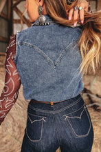 Ashleigh Blue Solid Denim Button Front Pocket Sleeveless Cowboy Vest