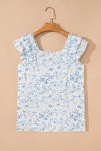 Pink Floral Ruffled Short Sleeve Bow Back Square Neck Blouse