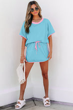 Evergreen Colorblock Edge Drop Shoulder T Shirt and Skort 2Pcs Set