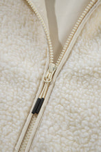 Beige Fleece Zip Up Drawstring Hooded Pocketed Jacket