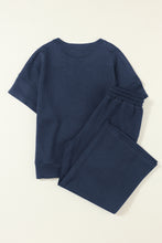 Gray Textured Loose Fit T Shirt and Drawstring Pants Set