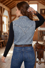 Ashleigh Blue Solid Denim Button Front Pocket Sleeveless Cowboy Vest