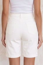 White Solid Color Rolled Cuffs Denim Bermuda Shorts