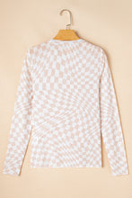 Black Checkered Pattern Mesh Mock Neck Long Sleeve Top