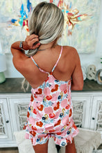 Multicolour Floral V Neck Cami Top and Ruffled Shorts Lounge Set