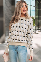 Parchment Geometric Heart Print Ribbed Trim Loose Sweater