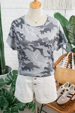 Gray Camouflage Print Round Neck T Shirt