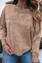 Sea Green saved by grace Letter Embroidery Mineral Wash Loose Sweatshirt