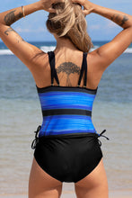 Light Blue Double Straps Printed Tankini Top with Shorts 2pcs Swimsuit