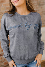 Sea Green saved by grace Letter Embroidery Mineral Wash Loose Sweatshirt