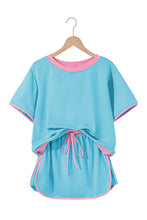 Evergreen Colorblock Edge Drop Shoulder T Shirt and Skort 2Pcs Set