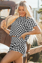 Brown Checkerboard T Shirt and High Waist Skorts 2 Piece Outfit