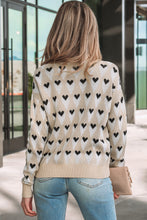 Parchment Geometric Heart Print Ribbed Trim Loose Sweater