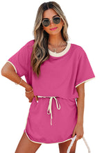 Evergreen Colorblock Edge Drop Shoulder T Shirt and Skort 2Pcs Set