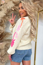 Simply Taupe Embroidered Floral Sleeve Round Neck Loose Sweater