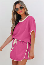 Evergreen Colorblock Edge Drop Shoulder T Shirt and Skort 2Pcs Set