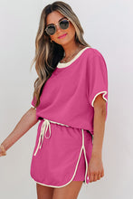 Evergreen Colorblock Edge Drop Shoulder T Shirt and Skort 2Pcs Set