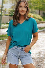 Bright Pink Crinkled V Neck Wide Sleeve T-shirt