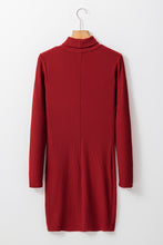 Racing Red Ribbed Knit Long Sleeve High Neck Mini Dress