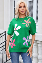 Bright Green Floral Bubble Short Sleeve Sweater