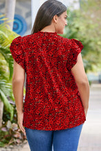 Fiery Red Rose Floral Print Ruffle Sleeve Plus Size Shift Top