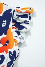 Orange Floral Print Notched Neck Flutter Sleeve Mini Dress
