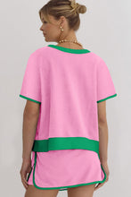 Evergreen Colorblock Edge Drop Shoulder T Shirt and Skort 2Pcs Set