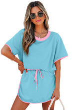 Evergreen Colorblock Edge Drop Shoulder T Shirt and Skort 2Pcs Set