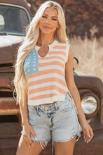 Pink Stripe USA Flag Notched Neckline Loose Sweater Vest