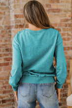 Sea Green saved by grace Letter Embroidery Mineral Wash Loose Sweatshirt