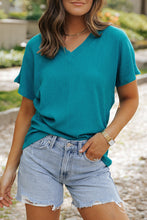 Bright Pink Crinkled V Neck Wide Sleeve T-shirt