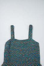 Green Floral Print Smocked High Waist Square Neck Jumpsuit