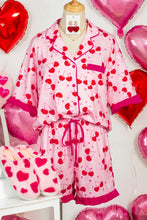 Rose Cherry Bow Mixed Print Scalloped Edge Short Pajama Set