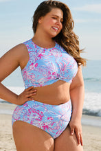 Rose Plus Size Floral Print Twisted High Waist Bikini Set