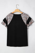 Black Leopard Ruffle Patchwork Sleeve Plus Size Summer Top
