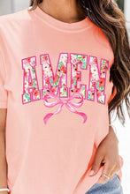 Pink Floral AMEN Bow Graphic Crewneck T Shirt
