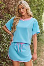 Evergreen Colorblock Edge Drop Shoulder T Shirt and Skort 2Pcs Set
