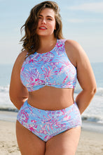 Rose Plus Size Floral Print Twisted High Waist Bikini Set