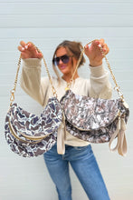 White Camouflage Print Gold Chain Strap Double Zipper Crossbody Bag