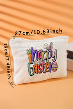 White Happy Easter Playful Printed Corduroy Makeup Bag