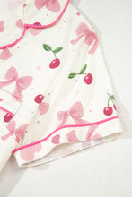 White Floral Print Contrast Pipping Short Pajamas Set
