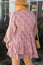 Peach Blossom Floral Surplice V Neck Tiered Ruffled Plus Size Dress