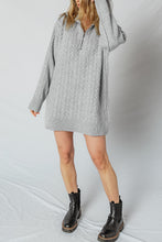 High Cable Knit Quarter Zip Ribbed Trim Loose Sweater Dress