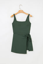 Black Side Tied Waist Square Neck Adjustable Straps A-line One Piece Swim Dress