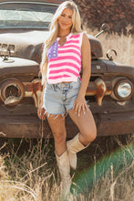 Pink Stripe USA Flag Notched Neckline Loose Sweater Vest