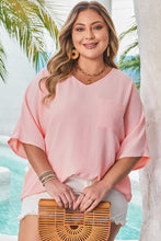 Four Leaf Clover Textured Half Sleeve V Neck Plus Size T Shirt with Chest Pocket