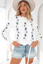 White Floral Embroidered Scallop Hem Cropped Sweater